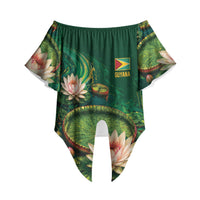 Custom Women’s Cricket Guyana Floral Series Off Shoulder Wrap Waist Top Victoria Amazonica Giant Water Lily