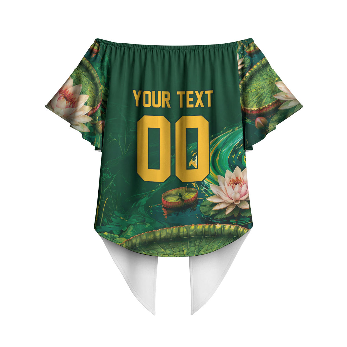 Custom Women’s Cricket Guyana Floral Series Off Shoulder Wrap Waist Top Victoria Amazonica Giant Water Lily