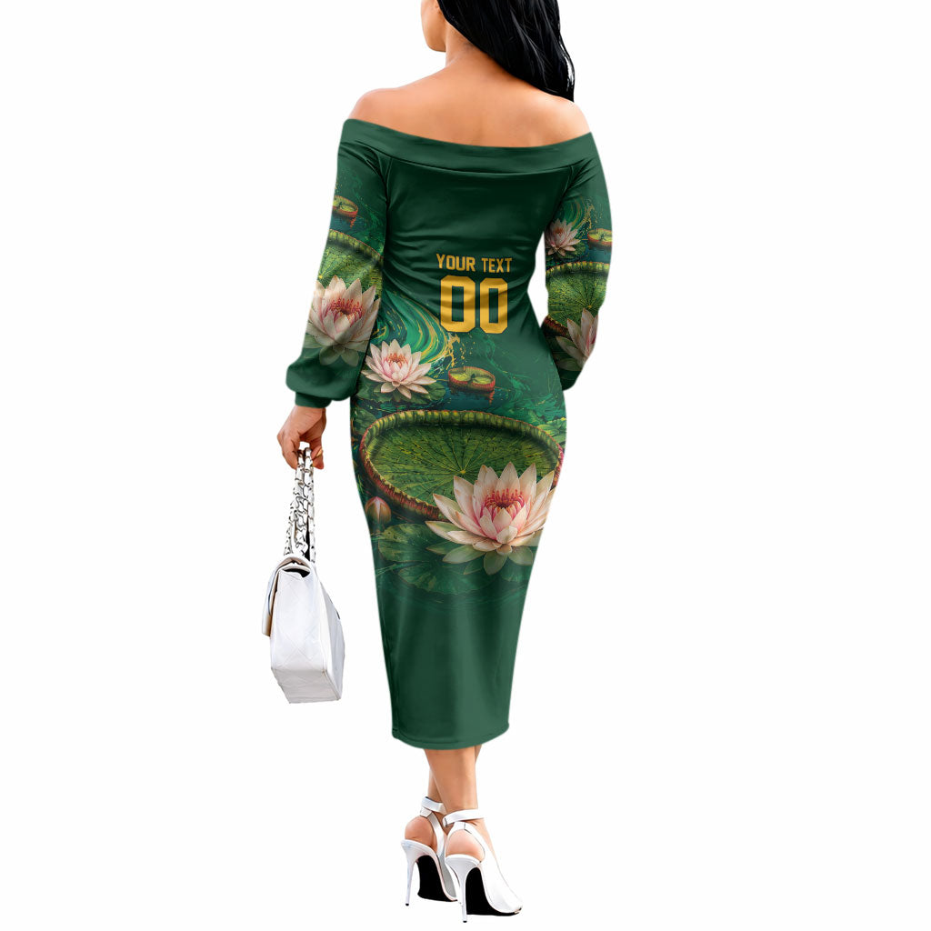 Custom Women’s Cricket Guyana Floral Series Off The Shoulder Long Sleeve Dress Victoria Amazonica Giant Water Lily