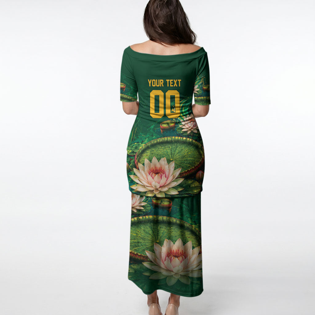 Custom Women’s Cricket Guyana Floral Series Puletasi Victoria Amazonica Giant Water Lily