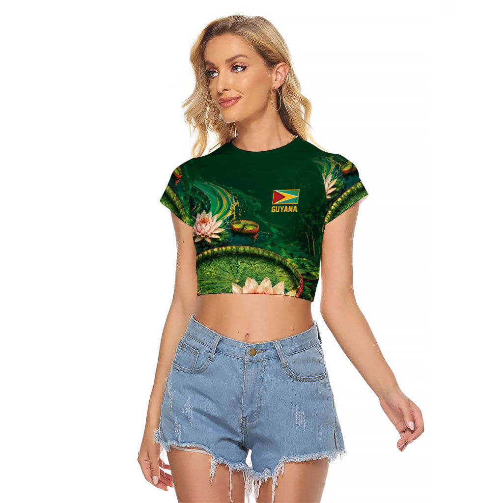 Custom Women’s Cricket Guyana Floral Series Raglan Cropped T Shirt Victoria Amazonica Giant Water Lily