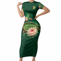 Custom Women’s Cricket Guyana Floral Series Short Sleeve Bodycon Dress Victoria Amazonica Giant Water Lily