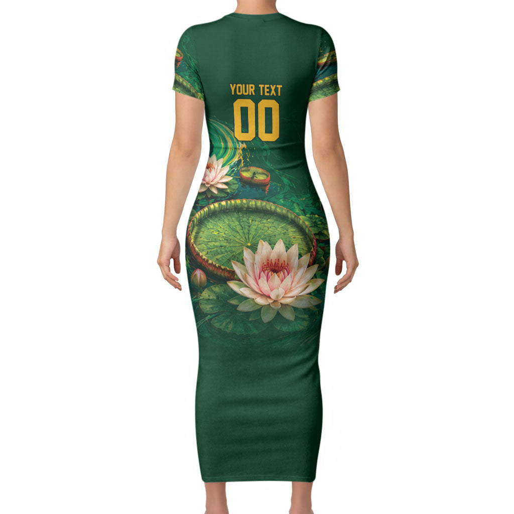 Custom Women’s Cricket Guyana Floral Series Short Sleeve Bodycon Dress Victoria Amazonica Giant Water Lily