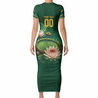 Custom Women’s Cricket Guyana Floral Series Short Sleeve Bodycon Dress Victoria Amazonica Giant Water Lily