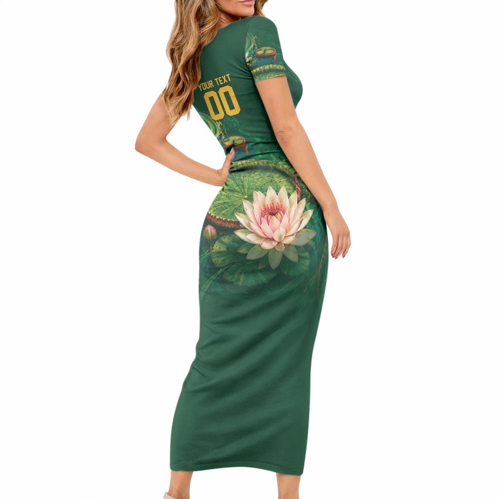 Custom Women’s Cricket Guyana Floral Series Short Sleeve Bodycon Dress Victoria Amazonica Giant Water Lily