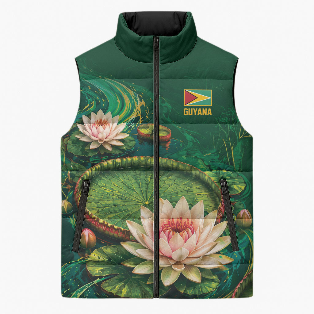Custom Women’s Cricket Guyana Floral Series Sleeveless Puffer Jacket Victoria Amazonica Giant Water Lily