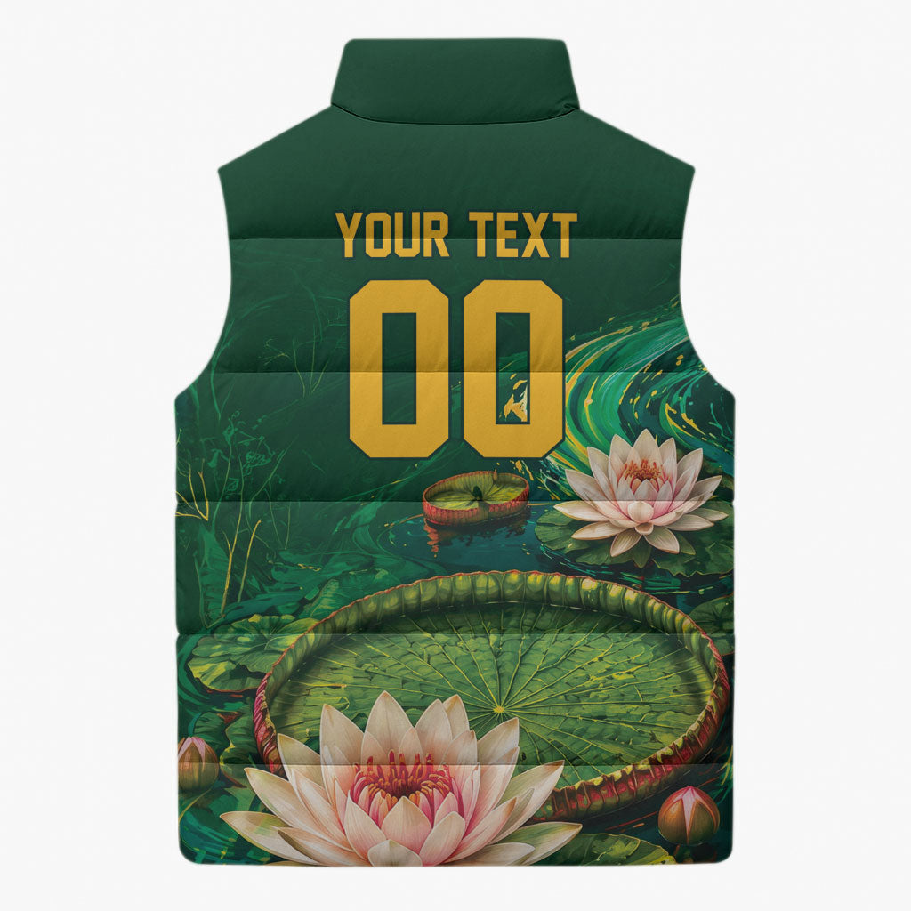 Custom Women’s Cricket Guyana Floral Series Sleeveless Puffer Jacket Victoria Amazonica Giant Water Lily