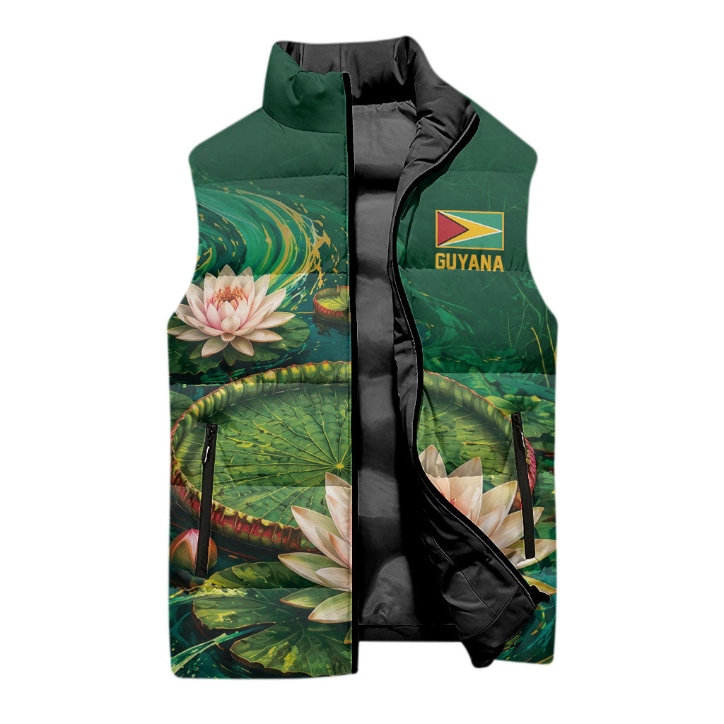 Custom Women’s Cricket Guyana Floral Series Sleeveless Puffer Jacket Victoria Amazonica Giant Water Lily