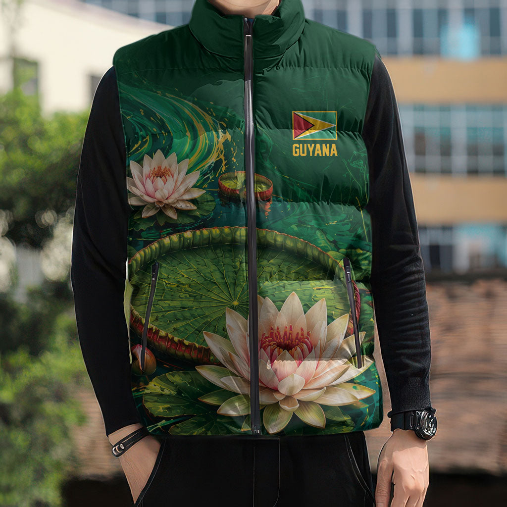 Custom Women’s Cricket Guyana Floral Series Sleeveless Puffer Jacket Victoria Amazonica Giant Water Lily