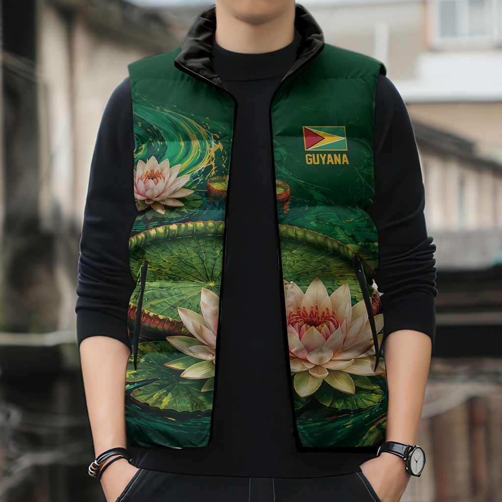 Custom Women’s Cricket Guyana Floral Series Sleeveless Puffer Jacket Victoria Amazonica Giant Water Lily
