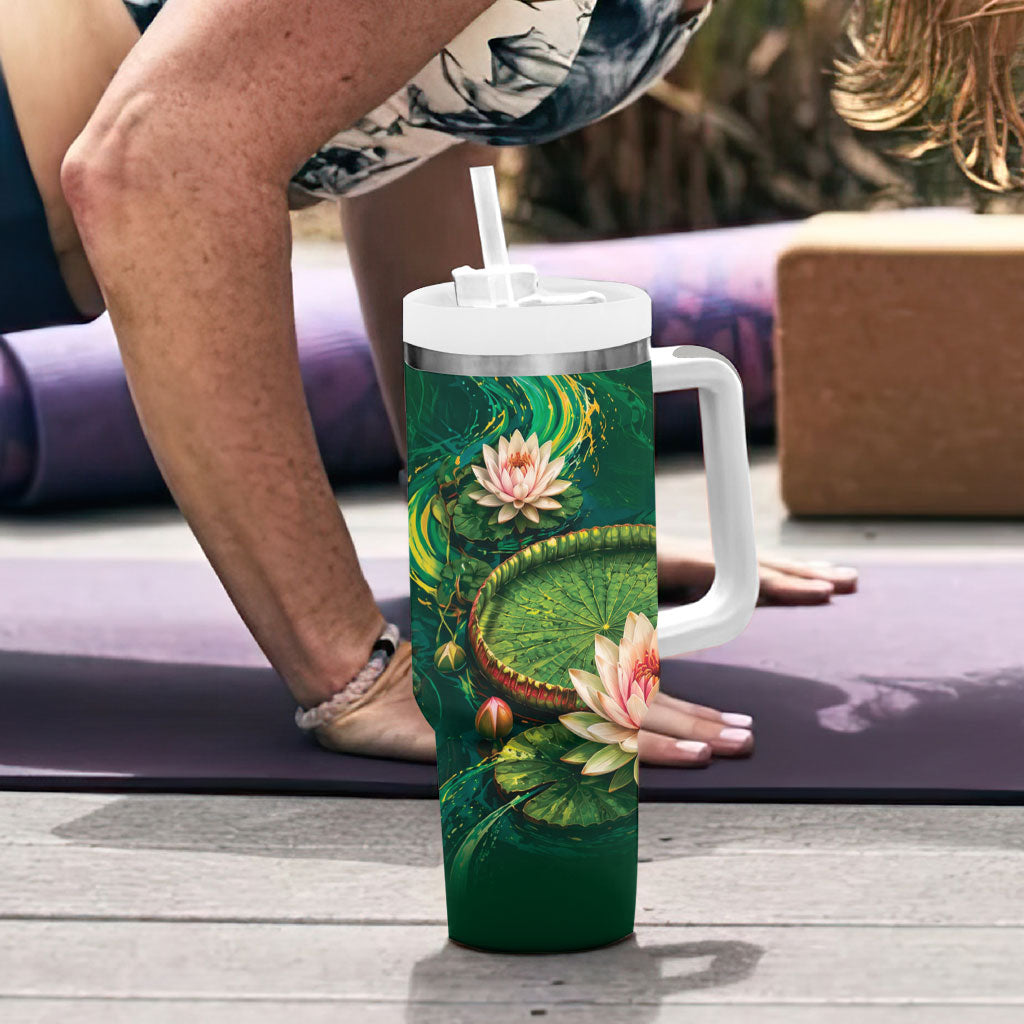 Custom Women’s Cricket Guyana Floral Series Tumbler With Handle Victoria Amazonica Giant Water Lily