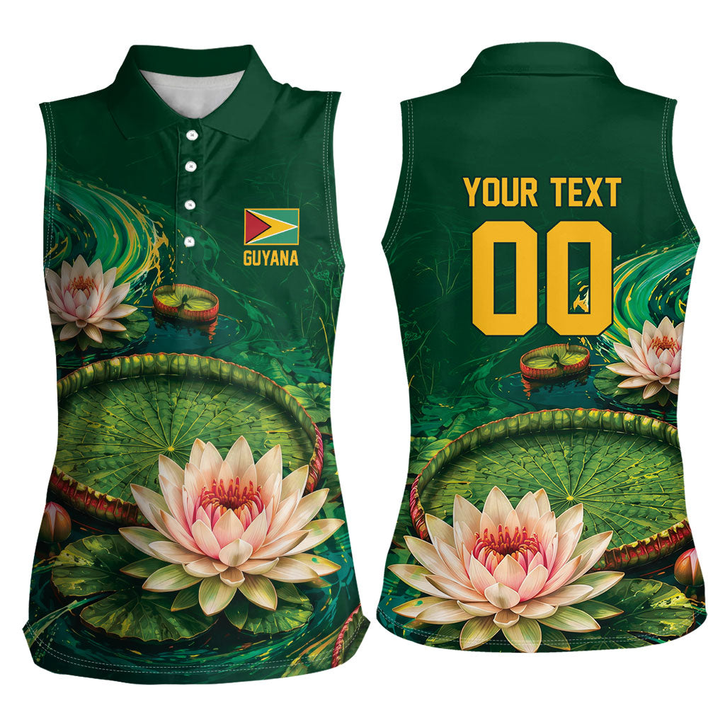 Custom Women’s Cricket Guyana Floral Series Women Sleeveless Polo Shirt Victoria Amazonica Giant Water Lily