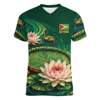 Custom Women’s Cricket Guyana Floral Series Women V-Neck T-Shirt Victoria Amazonica Giant Water Lily
