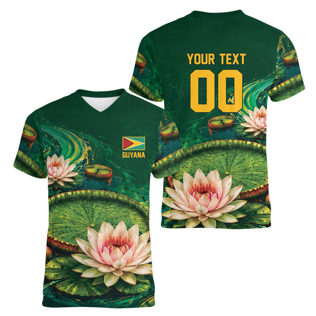 Custom Women’s Cricket Guyana Floral Series Women V-Neck T-Shirt Victoria Amazonica Giant Water Lily