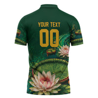 Custom Women’s Cricket Guyana Floral Series Zipper Polo Shirt Victoria Amazonica Giant Water Lily