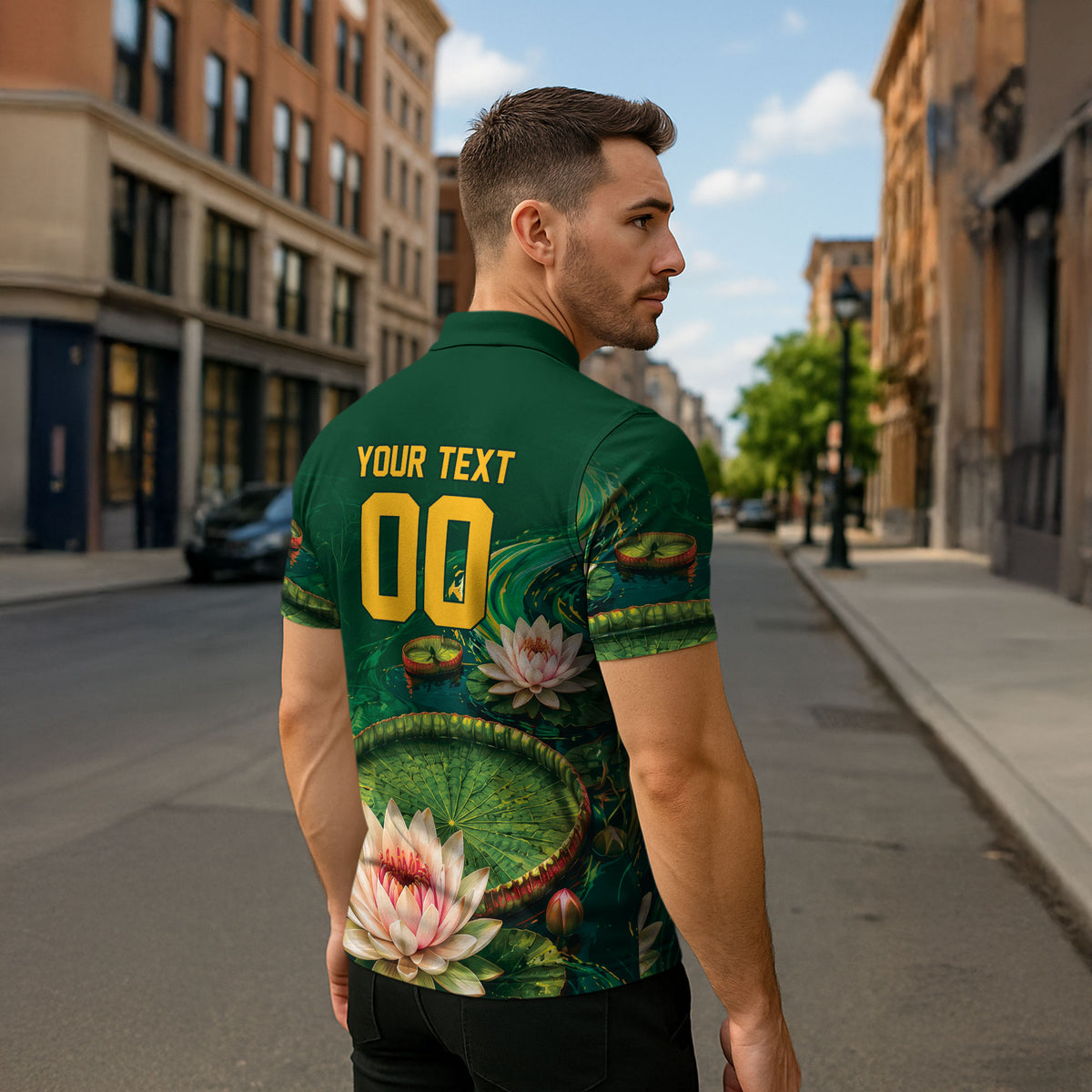Custom Women’s Cricket Guyana Floral Series Zipper Polo Shirt Victoria Amazonica Giant Water Lily