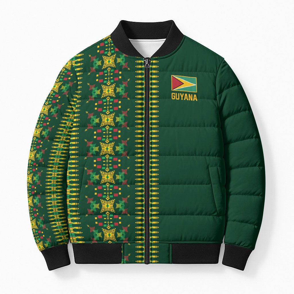 Custom Women’s Cricket Guyana Floral Series Bomber Puffer Jacket Rainforest Floral Geometry Motif