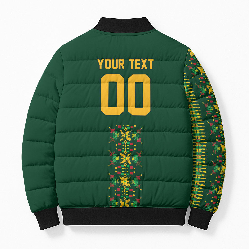 Custom Women’s Cricket Guyana Floral Series Bomber Puffer Jacket Rainforest Floral Geometry Motif