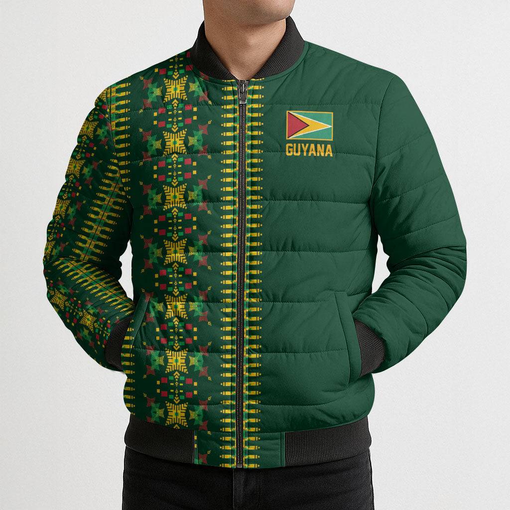 Custom Women’s Cricket Guyana Floral Series Bomber Puffer Jacket Rainforest Floral Geometry Motif