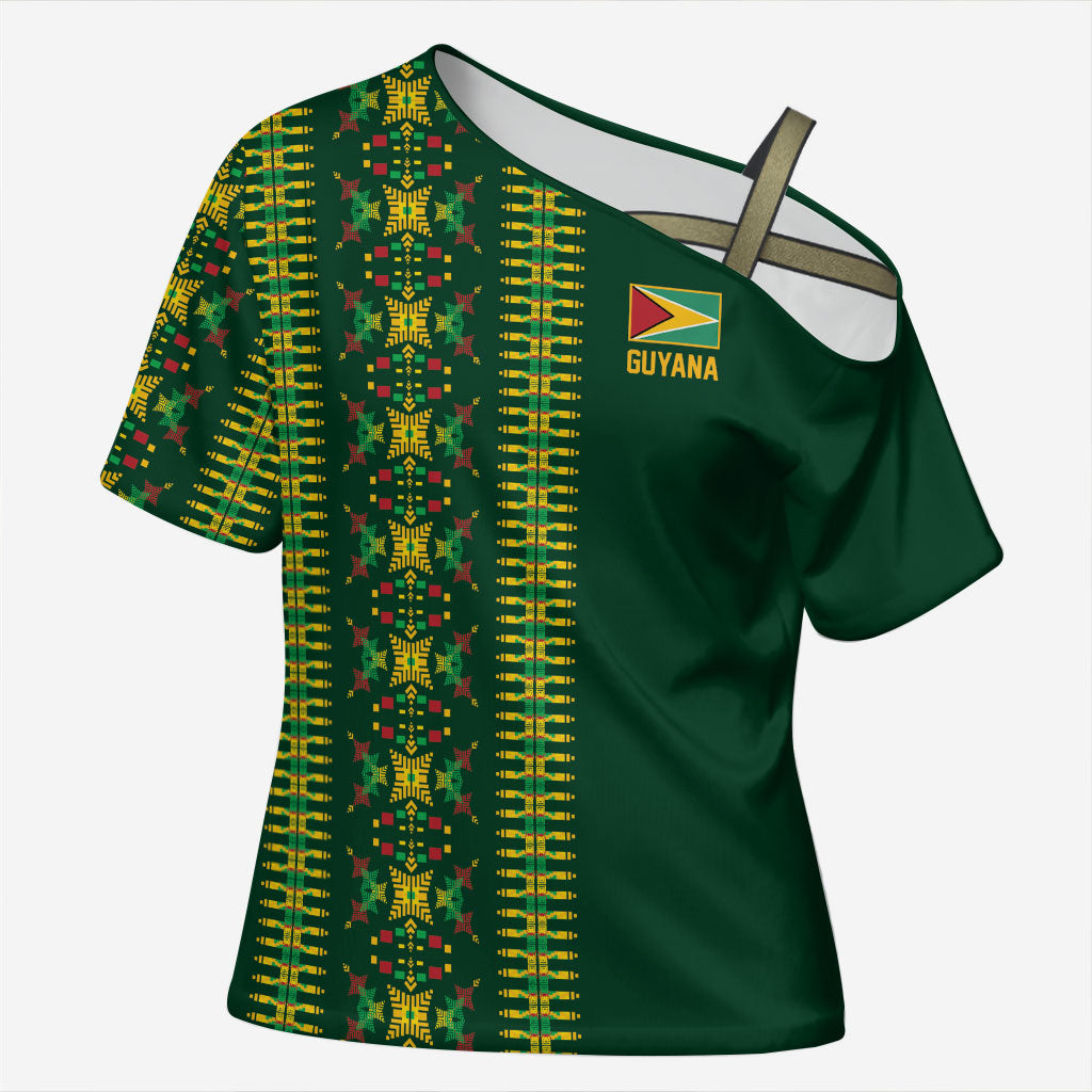 Custom Women’s Cricket Guyana Floral Series Cross Shoulder Shirt Rainforest Floral Geometry Motif