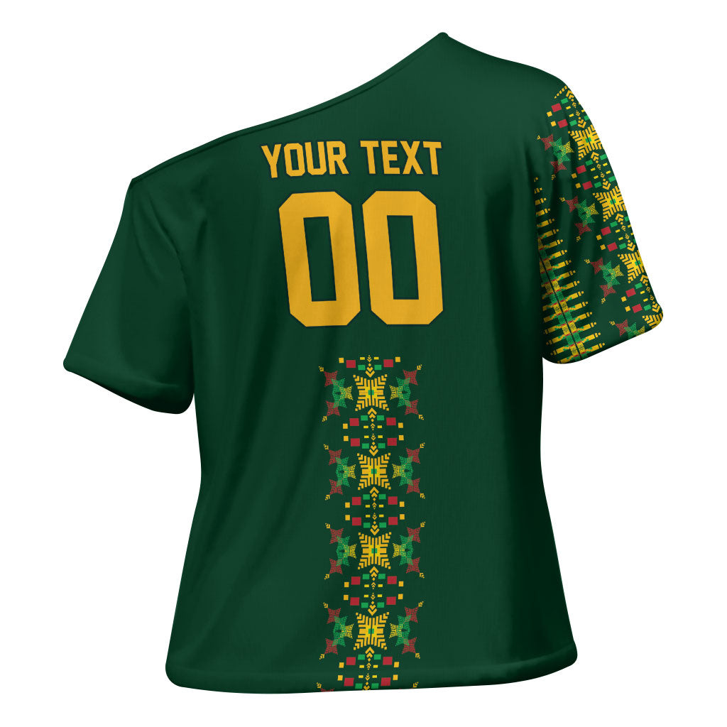 Custom Women’s Cricket Guyana Floral Series Cross Shoulder Shirt Rainforest Floral Geometry Motif
