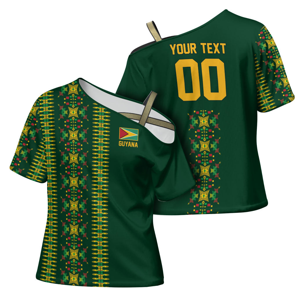 Custom Women’s Cricket Guyana Floral Series Cross Shoulder Shirt Rainforest Floral Geometry Motif