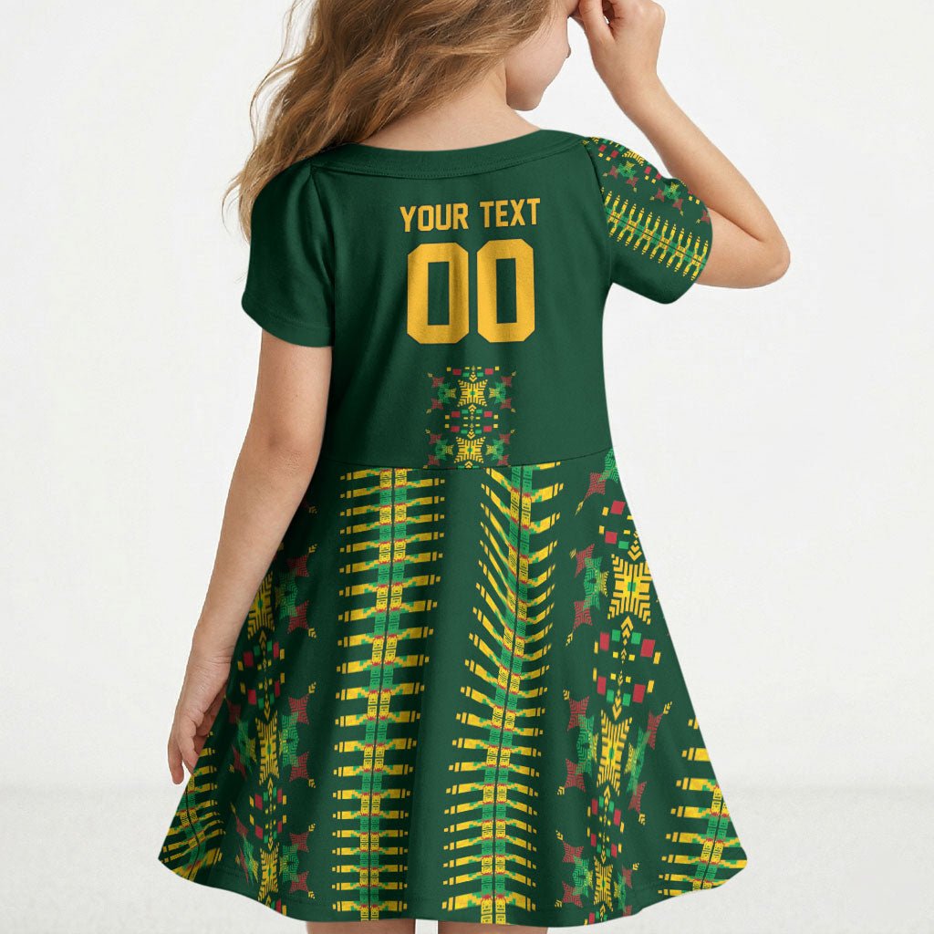 Custom Women’s Cricket Guyana Floral Series Kid Short Sleeve Dress Rainforest Floral Geometry Motif