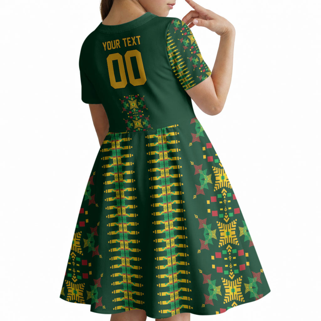 Custom Women’s Cricket Guyana Floral Series Kid Short Sleeve Dress Rainforest Floral Geometry Motif