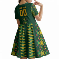 Custom Women’s Cricket Guyana Floral Series Kid Short Sleeve Dress Rainforest Floral Geometry Motif