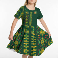 Custom Women’s Cricket Guyana Floral Series Kid Short Sleeve Dress Rainforest Floral Geometry Motif