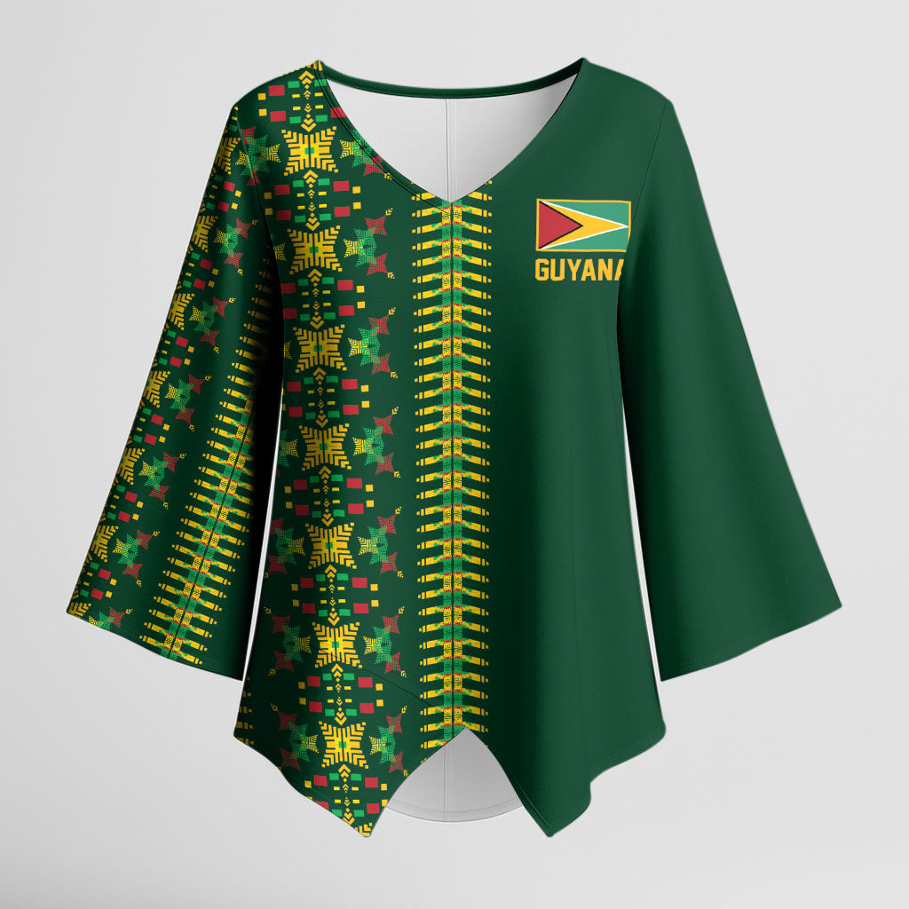 Custom Women’s Cricket Guyana Floral Series Kimono Sleeve Blouse Rainforest Floral Geometry Motif