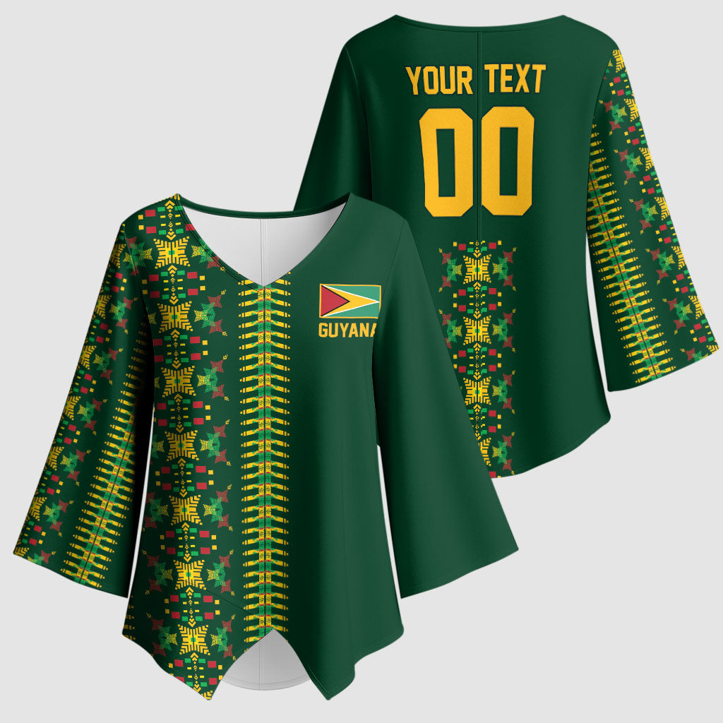 Custom Women’s Cricket Guyana Floral Series Kimono Sleeve Blouse Rainforest Floral Geometry Motif