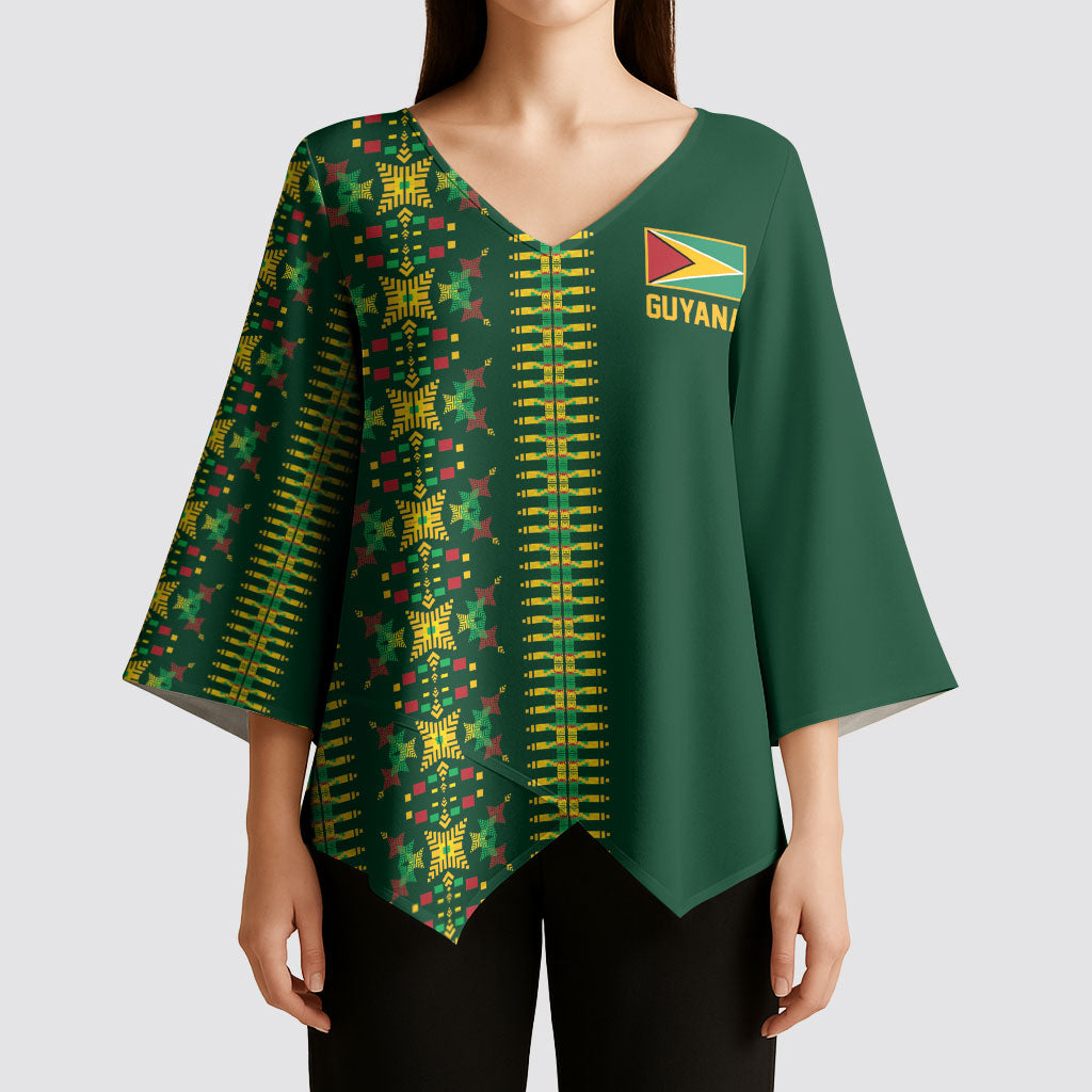Custom Women’s Cricket Guyana Floral Series Kimono Sleeve Blouse Rainforest Floral Geometry Motif