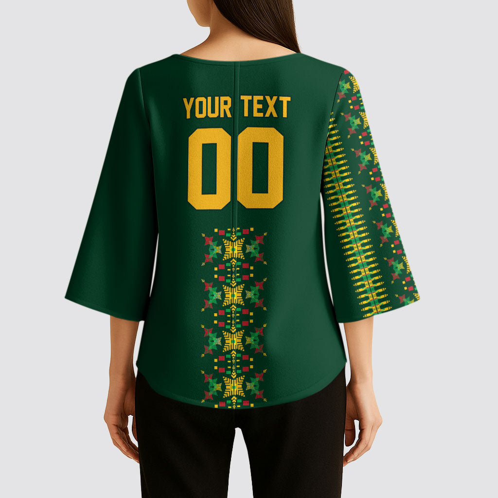Custom Women’s Cricket Guyana Floral Series Kimono Sleeve Blouse Rainforest Floral Geometry Motif