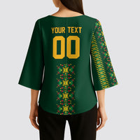 Custom Women’s Cricket Guyana Floral Series Kimono Sleeve Blouse Rainforest Floral Geometry Motif