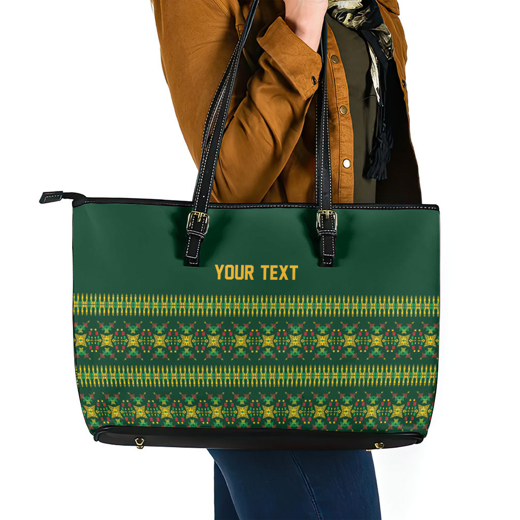 Custom Women’s Cricket Guyana Floral Series Leather Tote Bag Rainforest Floral Geometry Motif