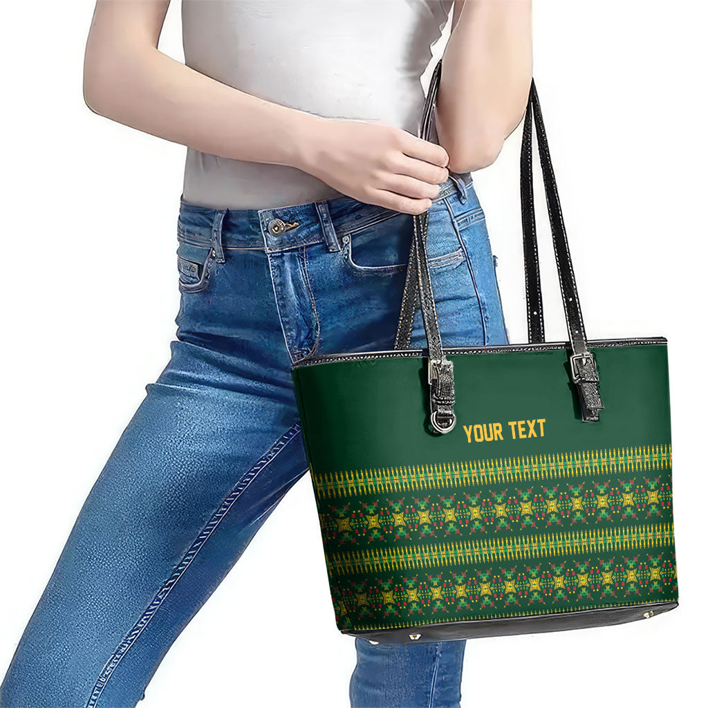 Custom Women’s Cricket Guyana Floral Series Leather Tote Bag Rainforest Floral Geometry Motif