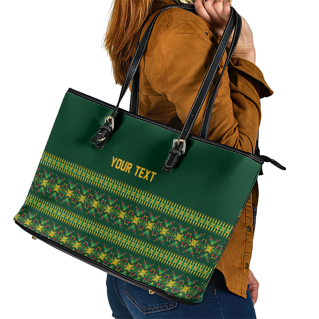 Custom Women’s Cricket Guyana Floral Series Leather Tote Bag Rainforest Floral Geometry Motif