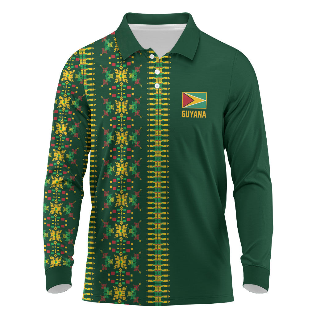 Custom Women’s Cricket Guyana Floral Series Long Sleeve Polo Shirt Rainforest Floral Geometry Motif