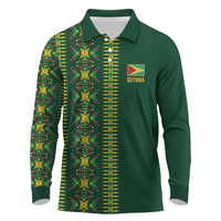 Custom Women’s Cricket Guyana Floral Series Long Sleeve Polo Shirt Rainforest Floral Geometry Motif