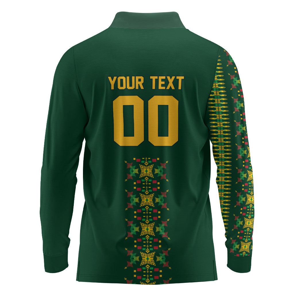Custom Women’s Cricket Guyana Floral Series Long Sleeve Polo Shirt Rainforest Floral Geometry Motif