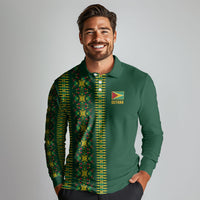 Custom Women’s Cricket Guyana Floral Series Long Sleeve Polo Shirt Rainforest Floral Geometry Motif