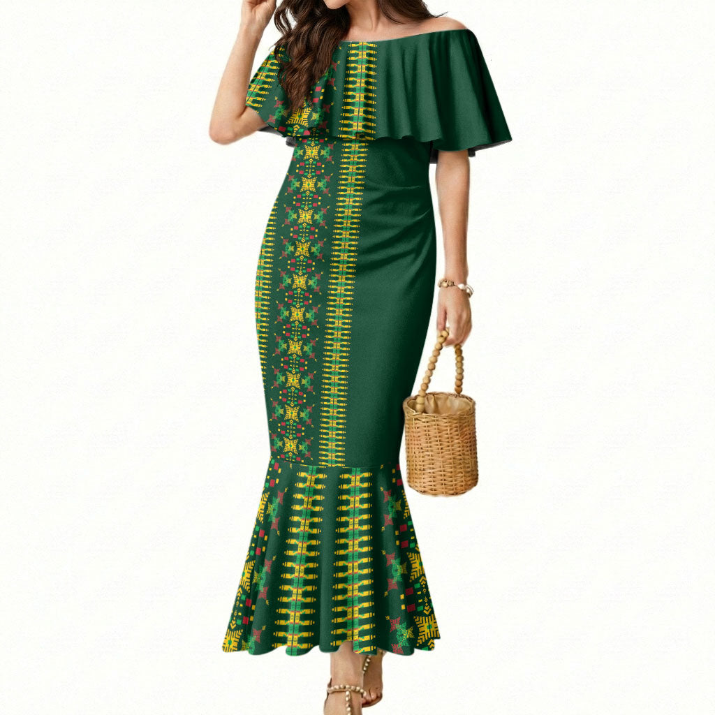 Custom Women’s Cricket Guyana Floral Series Mermaid Dress Rainforest Floral Geometry Motif