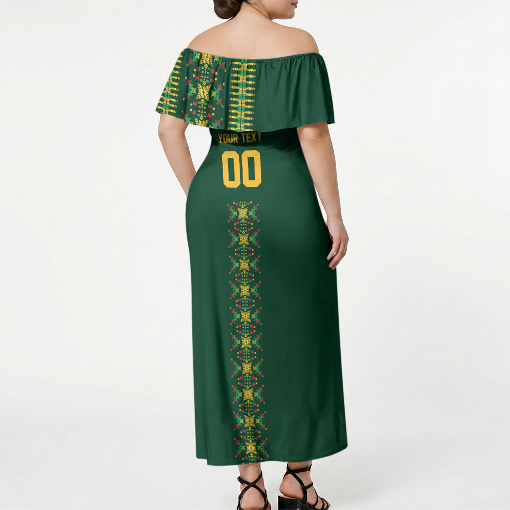 Custom Women’s Cricket Guyana Floral Series Off Shoulder Maxi Dress Rainforest Floral Geometry Motif