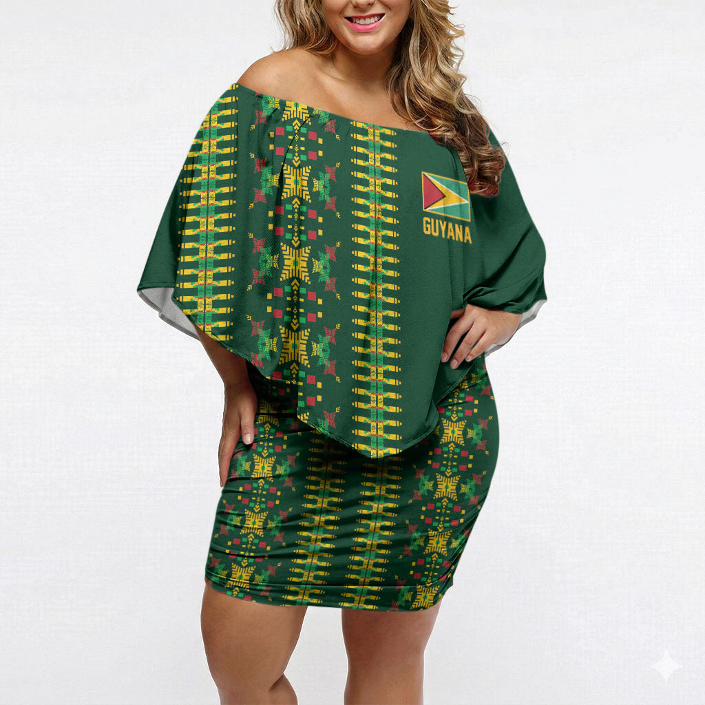 Custom Women’s Cricket Guyana Floral Series Off Shoulder Short Dress Rainforest Floral Geometry Motif