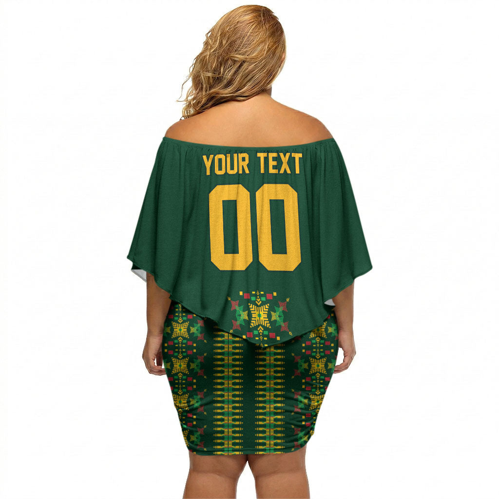 Custom Women’s Cricket Guyana Floral Series Off Shoulder Short Dress Rainforest Floral Geometry Motif