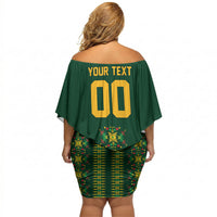 Custom Women’s Cricket Guyana Floral Series Off Shoulder Short Dress Rainforest Floral Geometry Motif