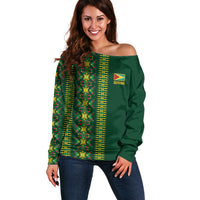 Custom Women’s Cricket Guyana Floral Series Off Shoulder Sweater Rainforest Floral Geometry Motif