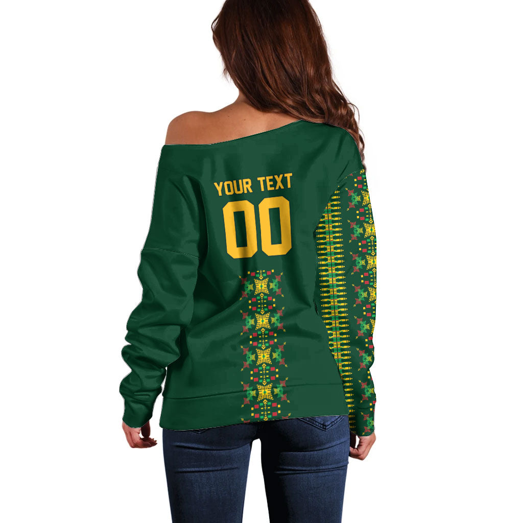 Custom Women’s Cricket Guyana Floral Series Off Shoulder Sweater Rainforest Floral Geometry Motif