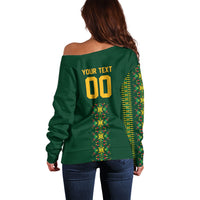 Custom Women’s Cricket Guyana Floral Series Off Shoulder Sweater Rainforest Floral Geometry Motif